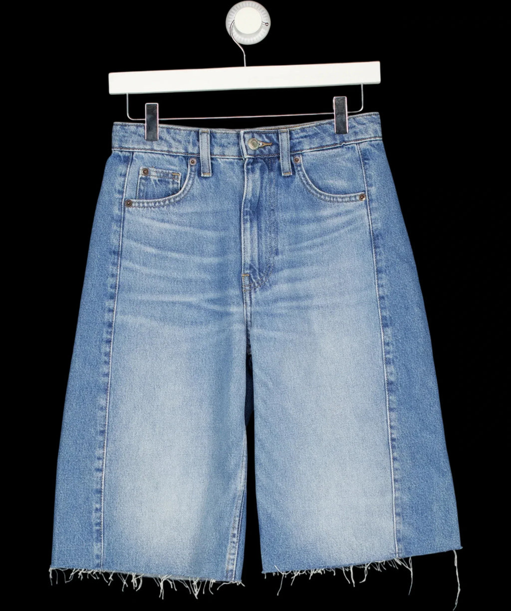 H&M Blue High-Waisted Contrast Panel Bermuda Denim Shorts Blue, size UK 8 — detail