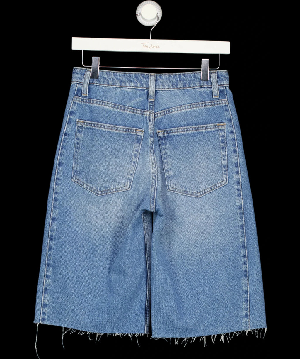 H&M Blue High-Waisted Contrast Panel Bermuda Denim Shorts Blue, size UK 8 — label