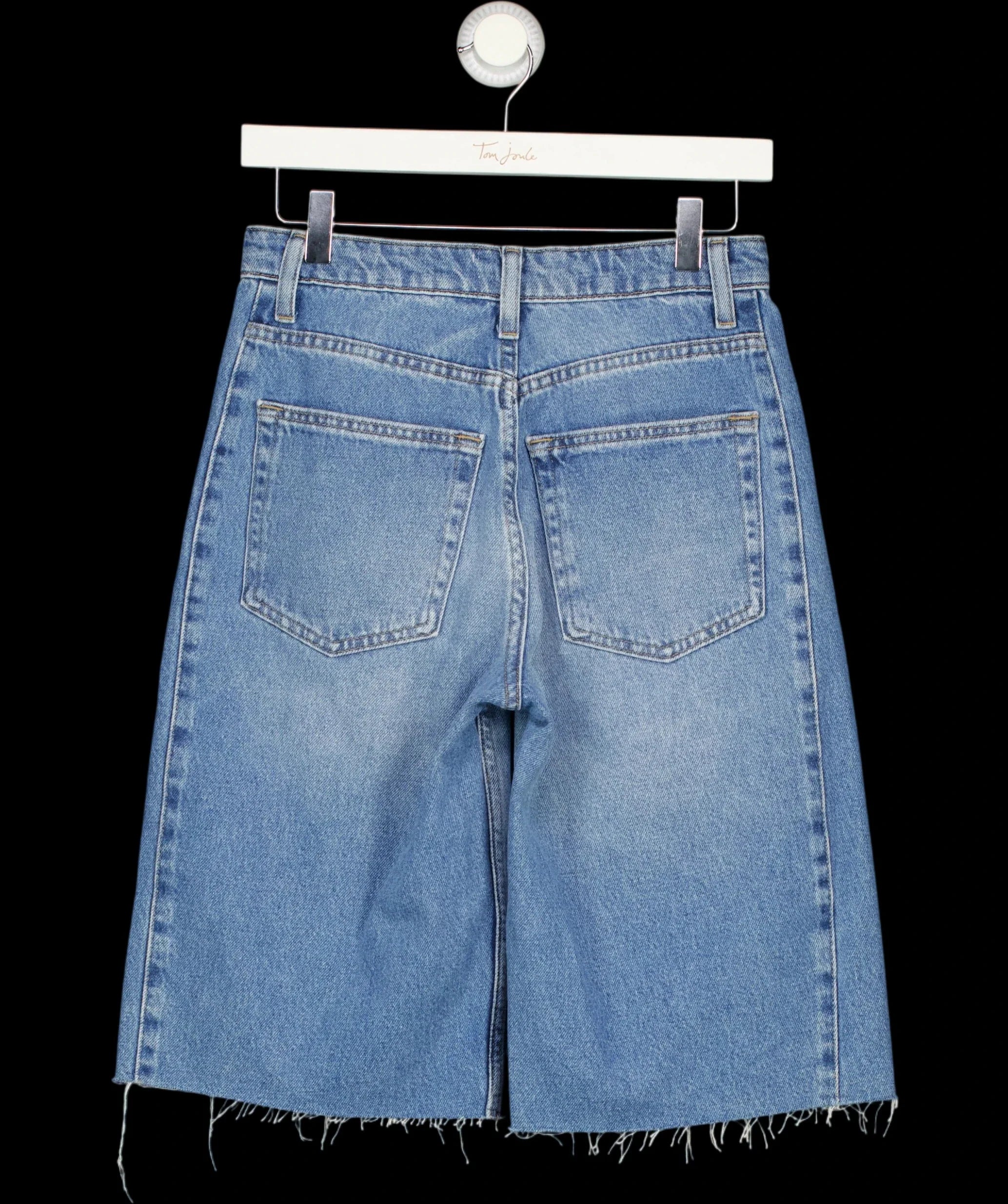 H&M Blue High-Waisted Contrast Panel Bermuda Denim Shorts Blue, size UK 8 — label
