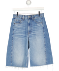 H&M Blue High-Waisted Contrast Panel Bermuda Denim Shorts Blue, size UK 8 — front