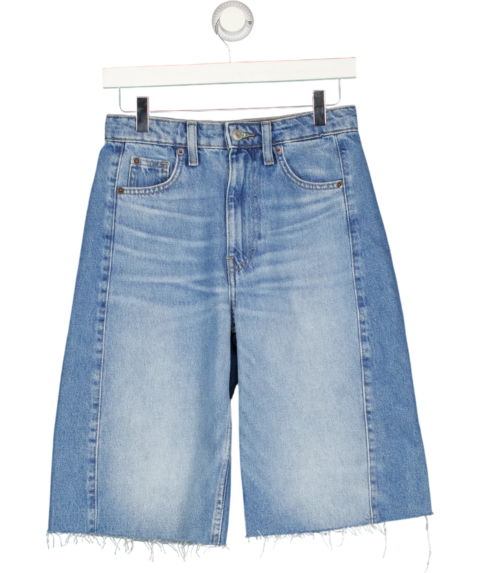 H&M Blue High-Waisted Contrast Panel Bermuda Denim Shorts Blue, size UK 8 — front