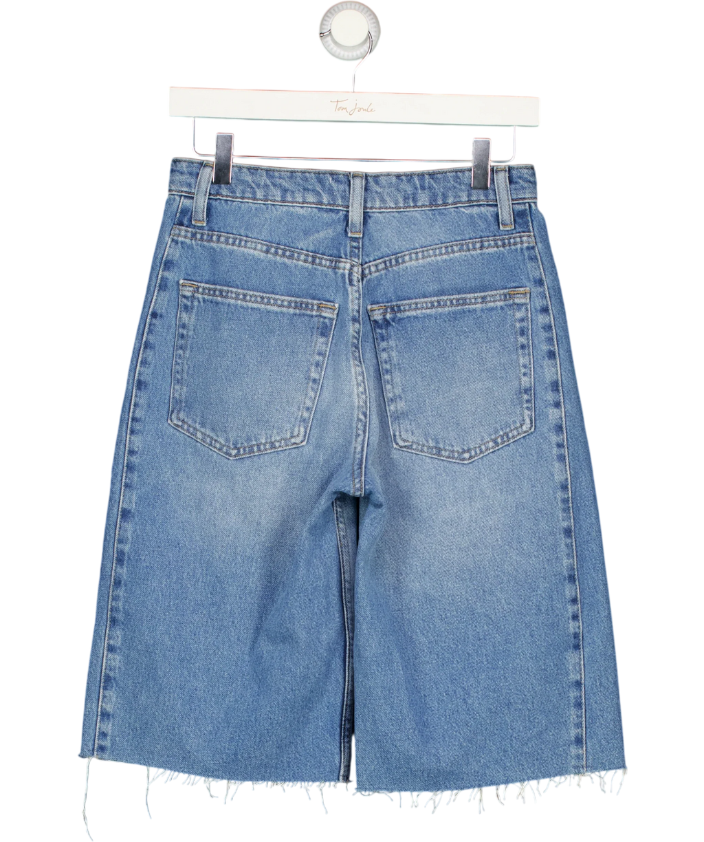 H&M Blue High-Waisted Contrast Panel Bermuda Denim Shorts Blue, size UK 8 — back