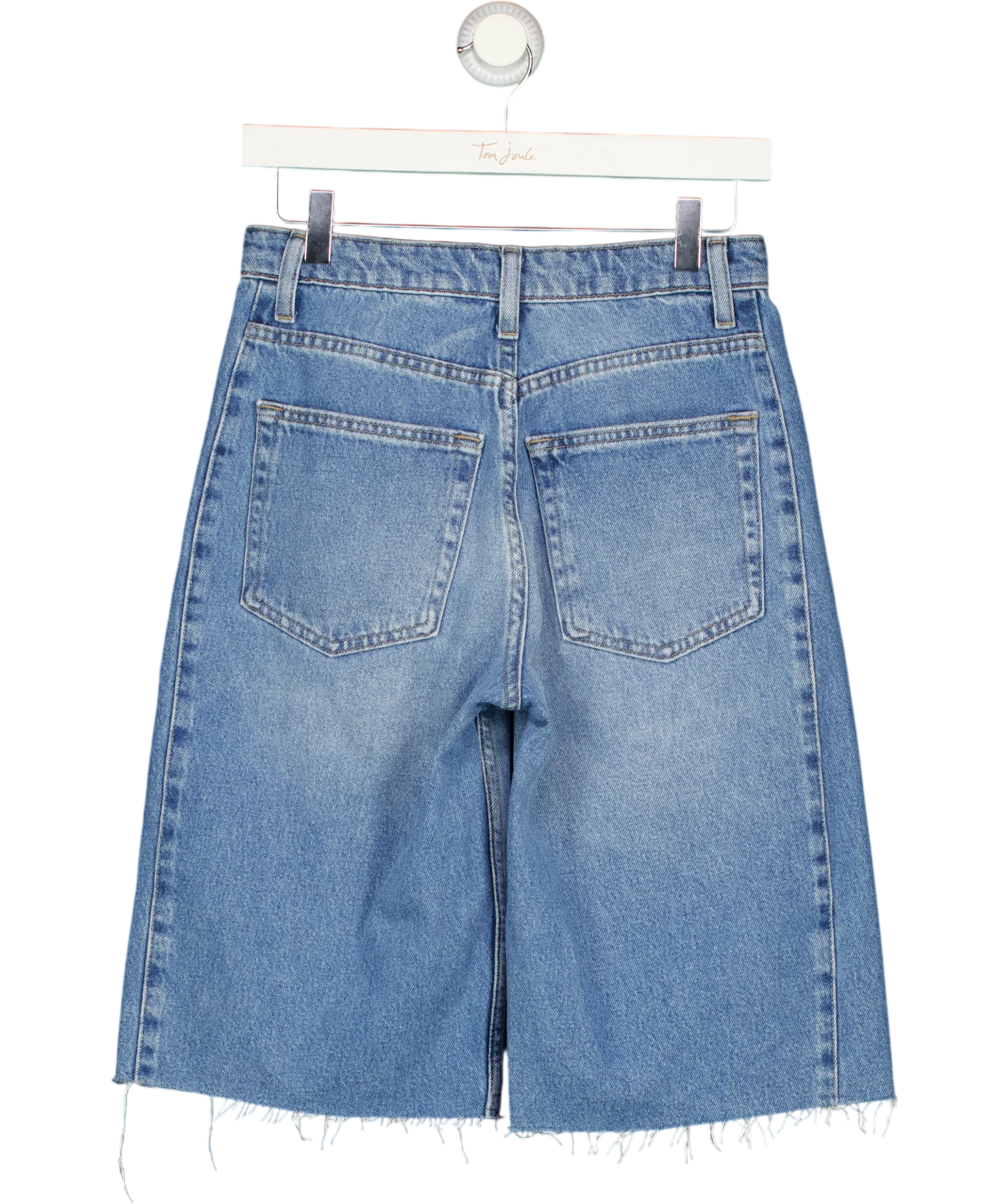 H&M Blue High-Waisted Contrast Panel Bermuda Denim Shorts Blue, size UK 8 — back