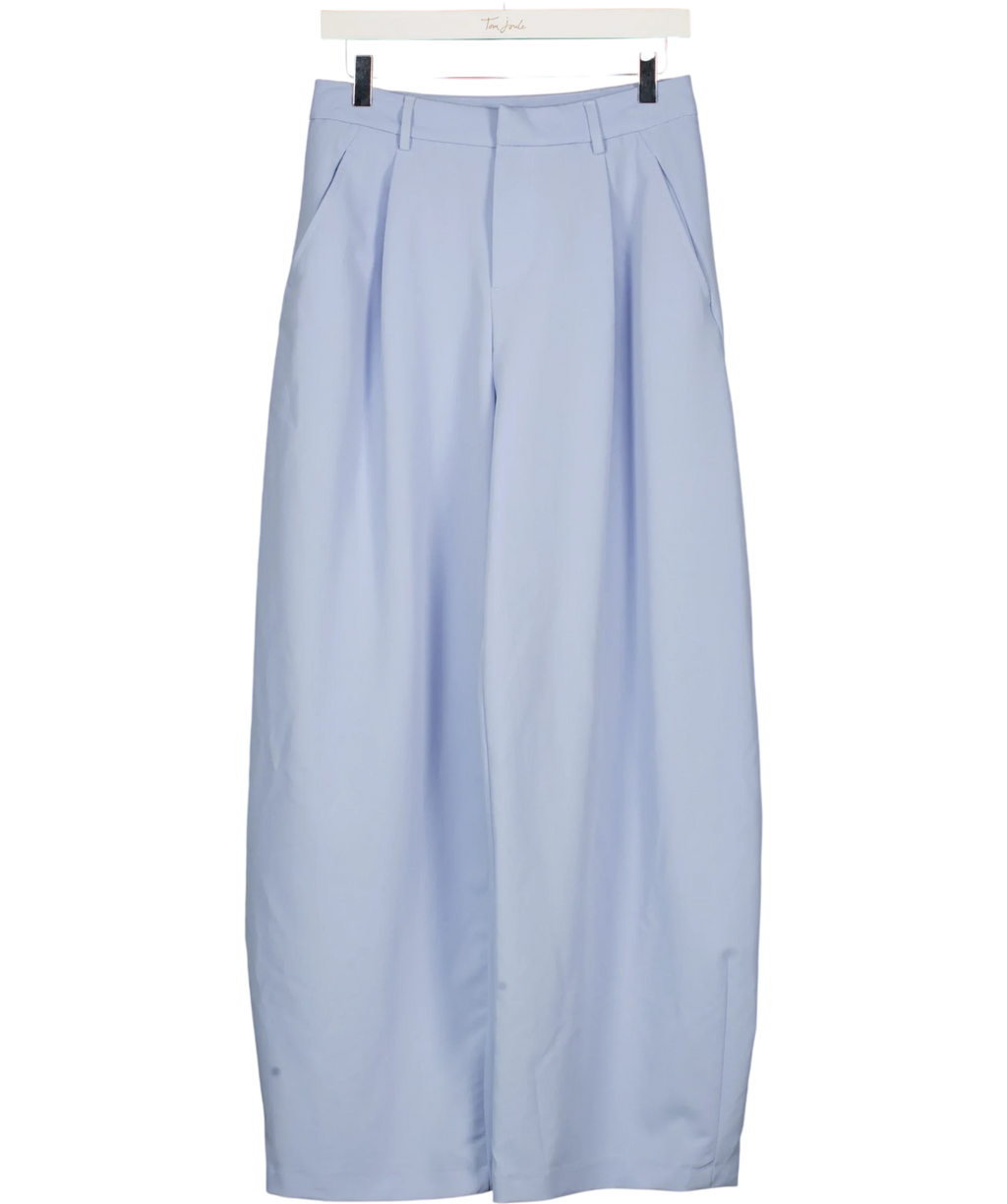 Bershka Blue High-Waisted Pleated Balloon Suiting Trousers Pastel Blue, size UK 8 — front