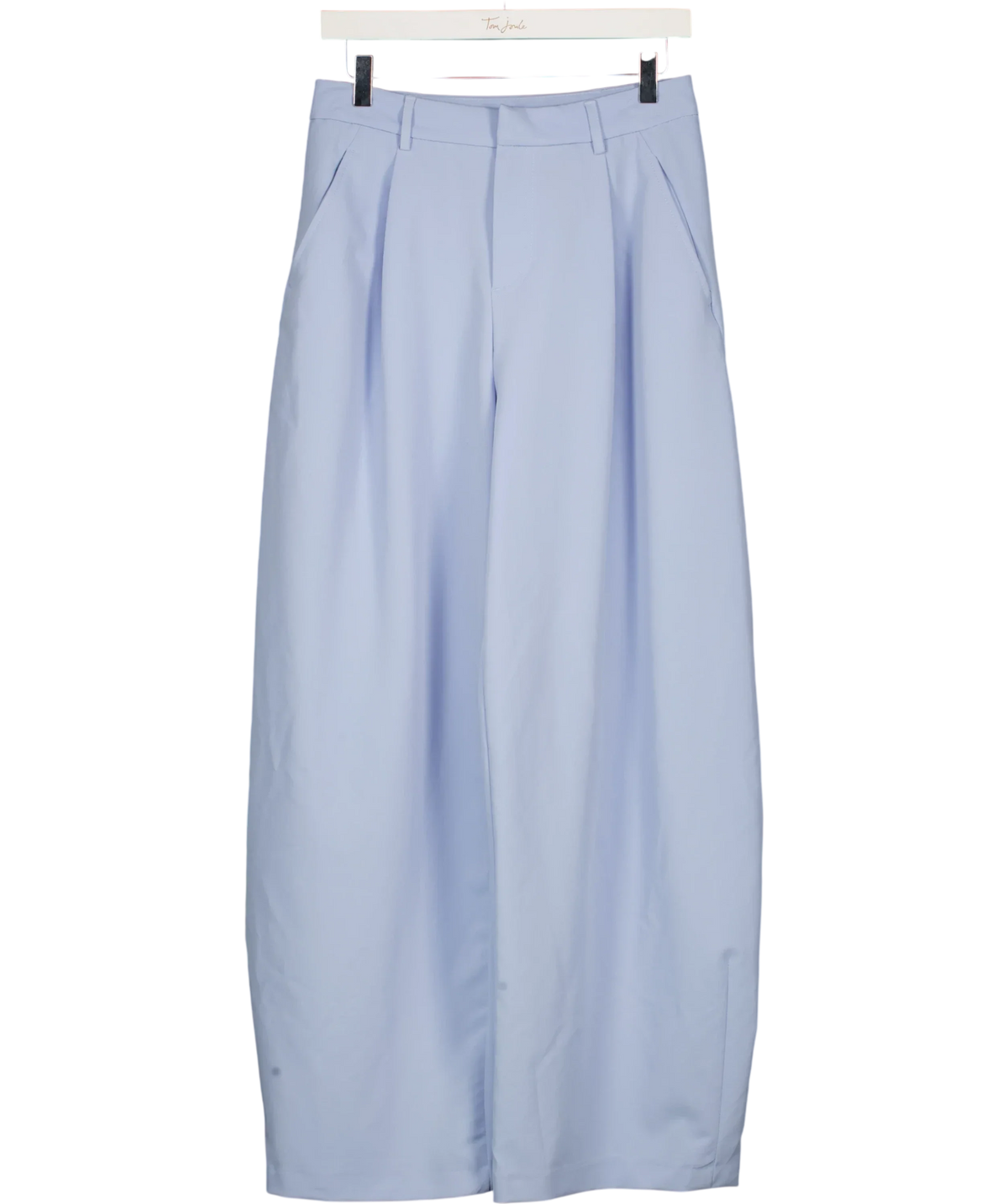 Bershka Blue High-Waisted Pleated Balloon Suiting Trousers Pastel Blue, size UK 8 — front