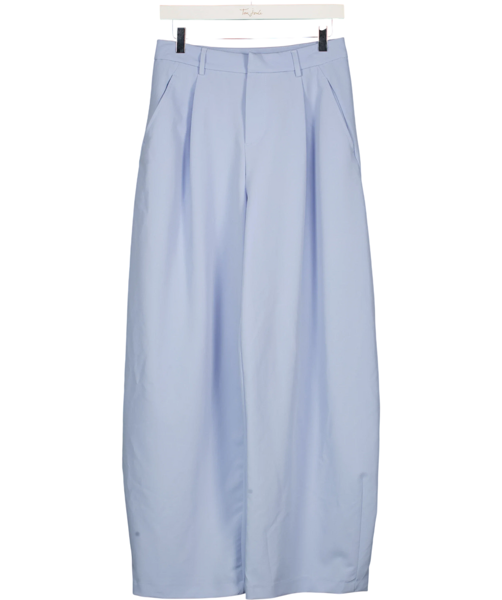 Bershka Blue High-Waisted Pleated Balloon Suiting Trousers Pastel Blue, size UK 8 — front
