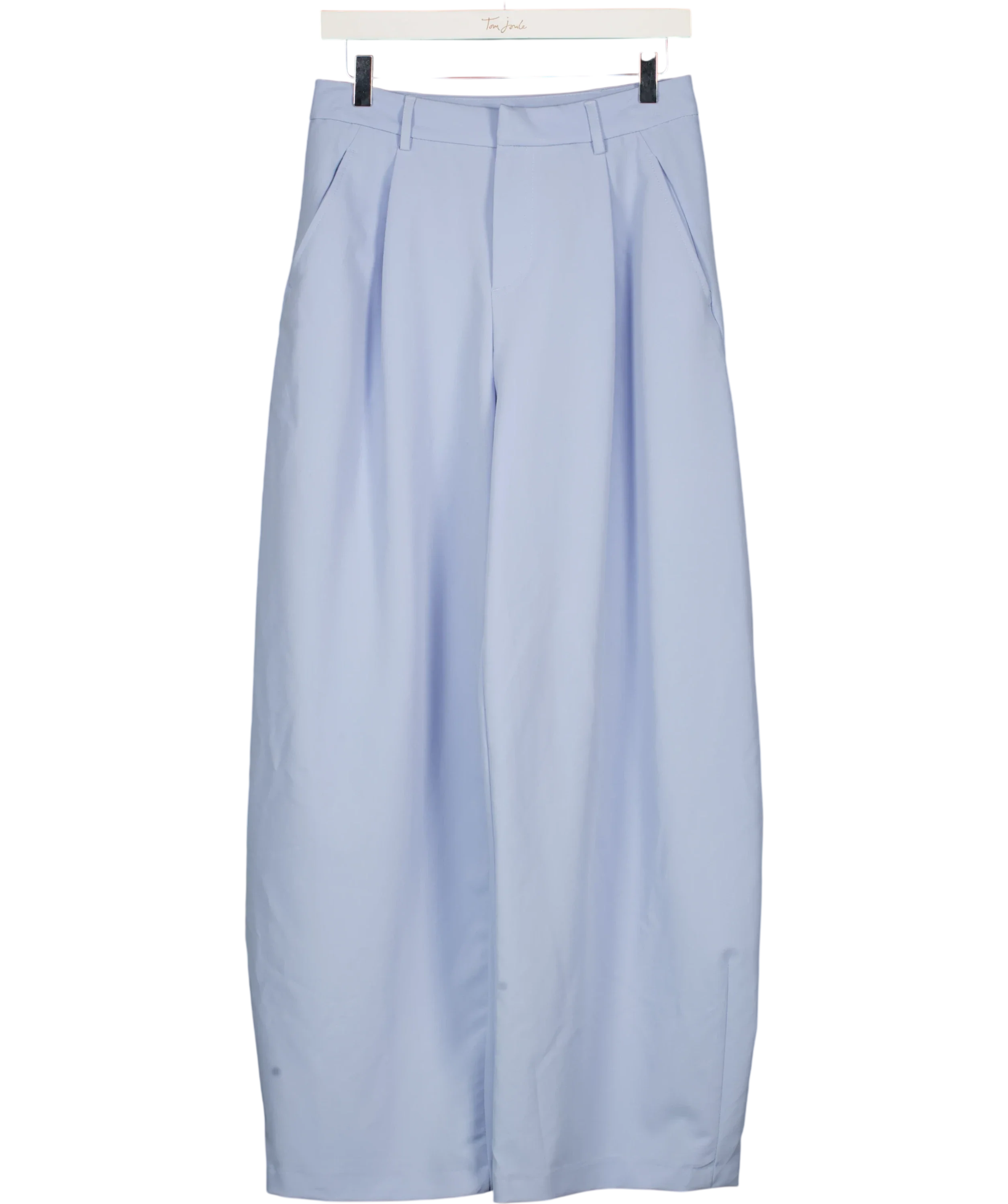 Bershka Blue High-Waisted Pleated Balloon Suiting Trousers Pastel Blue, size UK 8 — front