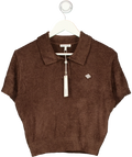 The Couture Club Brown Towelling Open Collar Cropped Polo Shirt Brown, size UK 8 — front
