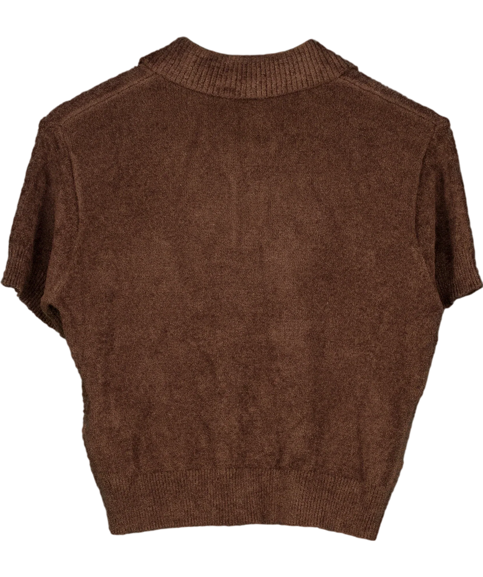The Couture Club Brown Towelling Open Collar Cropped Polo Shirt Brown, size UK 8 — back