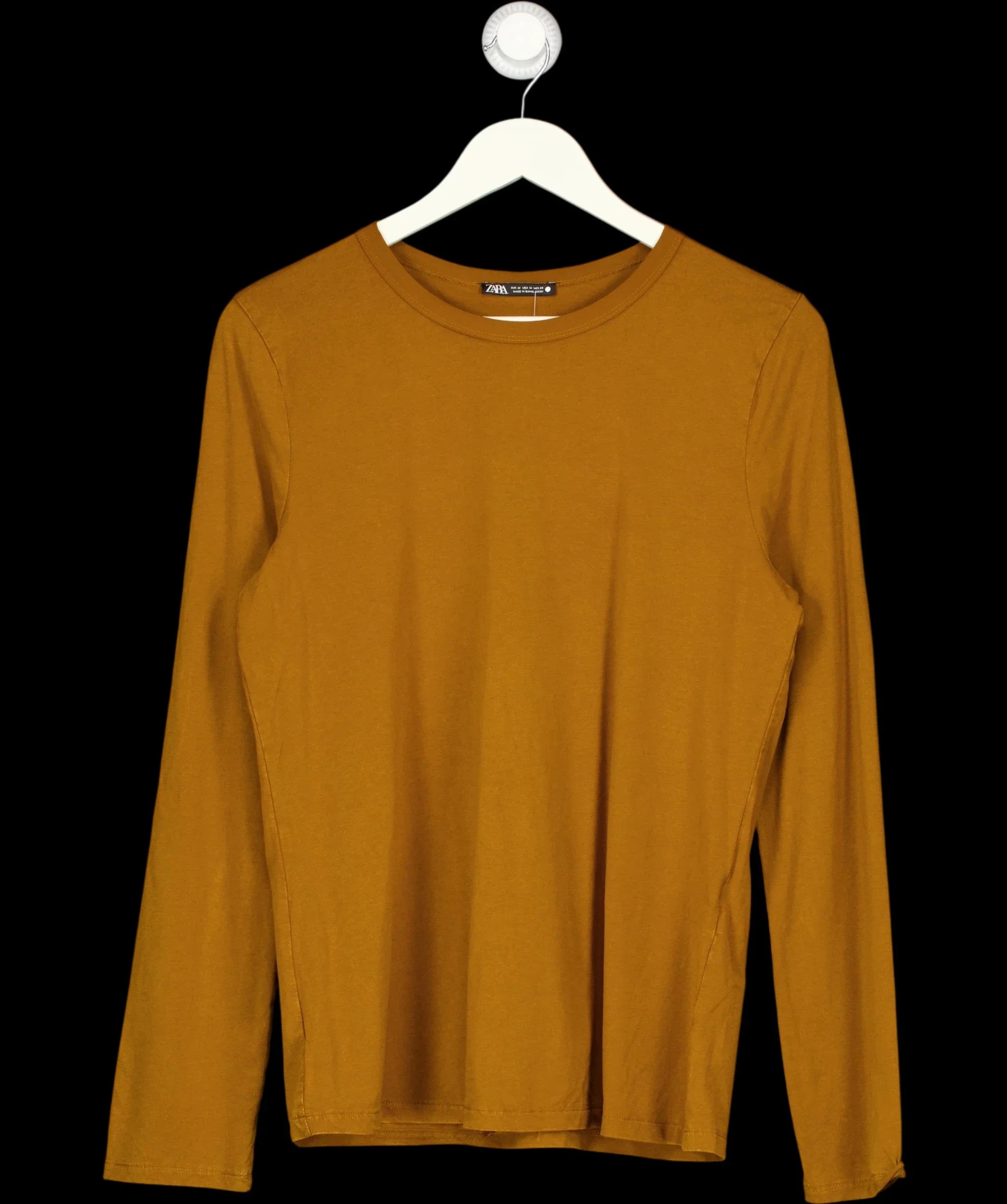 ZARA Brown tan brown Classic Slim Fit Long Sleeve T-Shirt, size UK M — detail