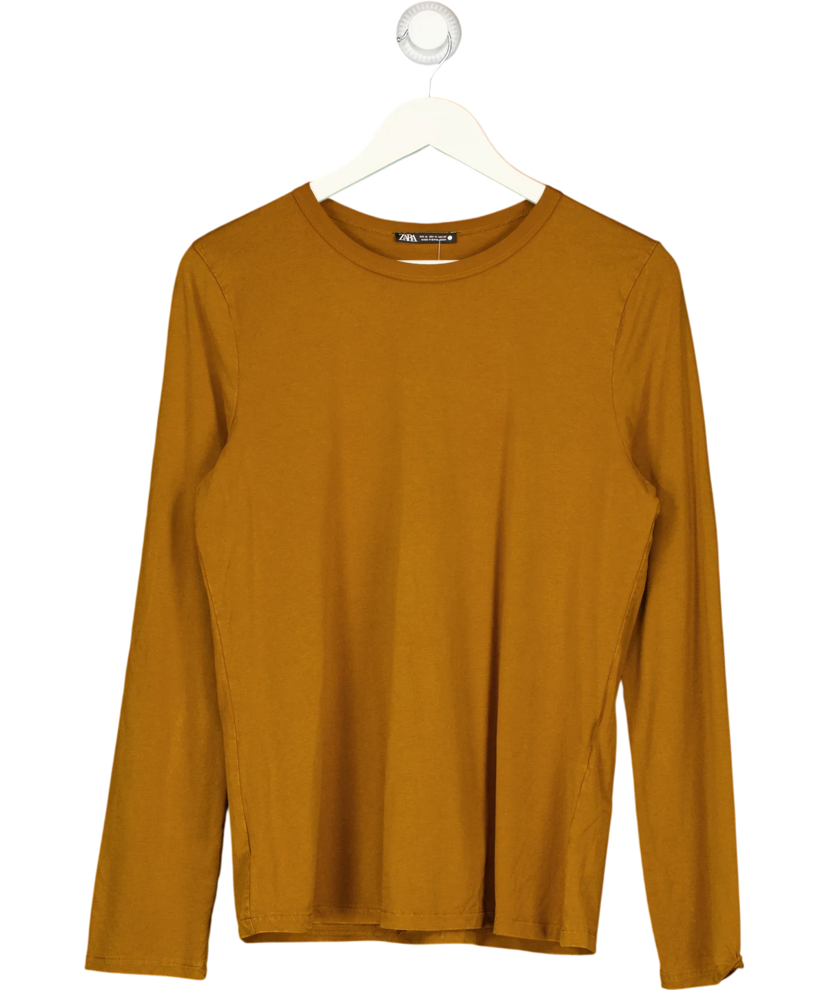 ZARA Brown tan brown Classic Slim Fit Long Sleeve T-Shirt, size UK M — front