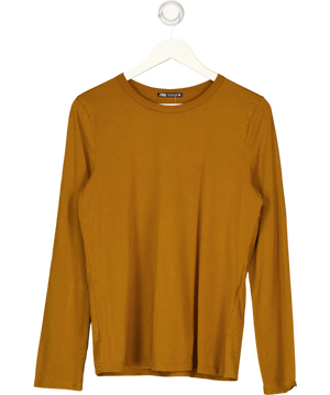 ZARA Tan Brown Classic Slim Fit Long Sleeve T-shirt UK M