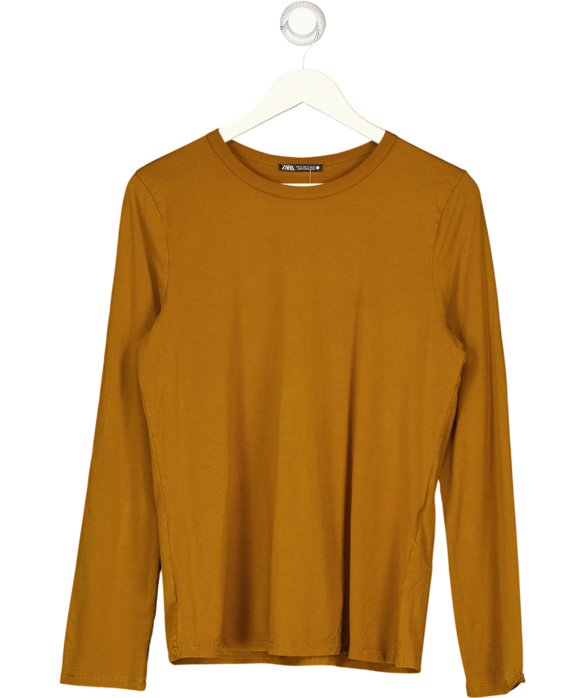 ZARA Brown tan brown Classic Slim Fit Long Sleeve T-Shirt, size UK M — front