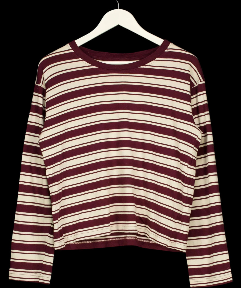 Monki Cream Striped Boxy Long Sleeve Top Burgundy Cream, size UK M — detail