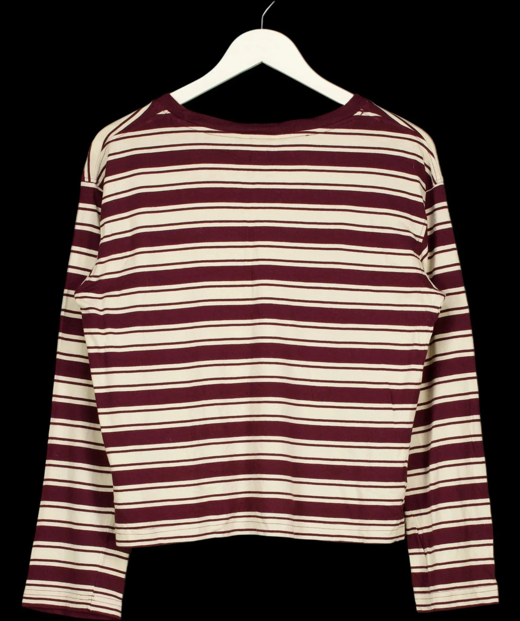 Monki Cream Striped Boxy Long Sleeve Top Burgundy Cream, size UK M — label