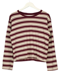 Monki Cream Striped Boxy Long Sleeve Top Burgundy Cream, size UK M — front