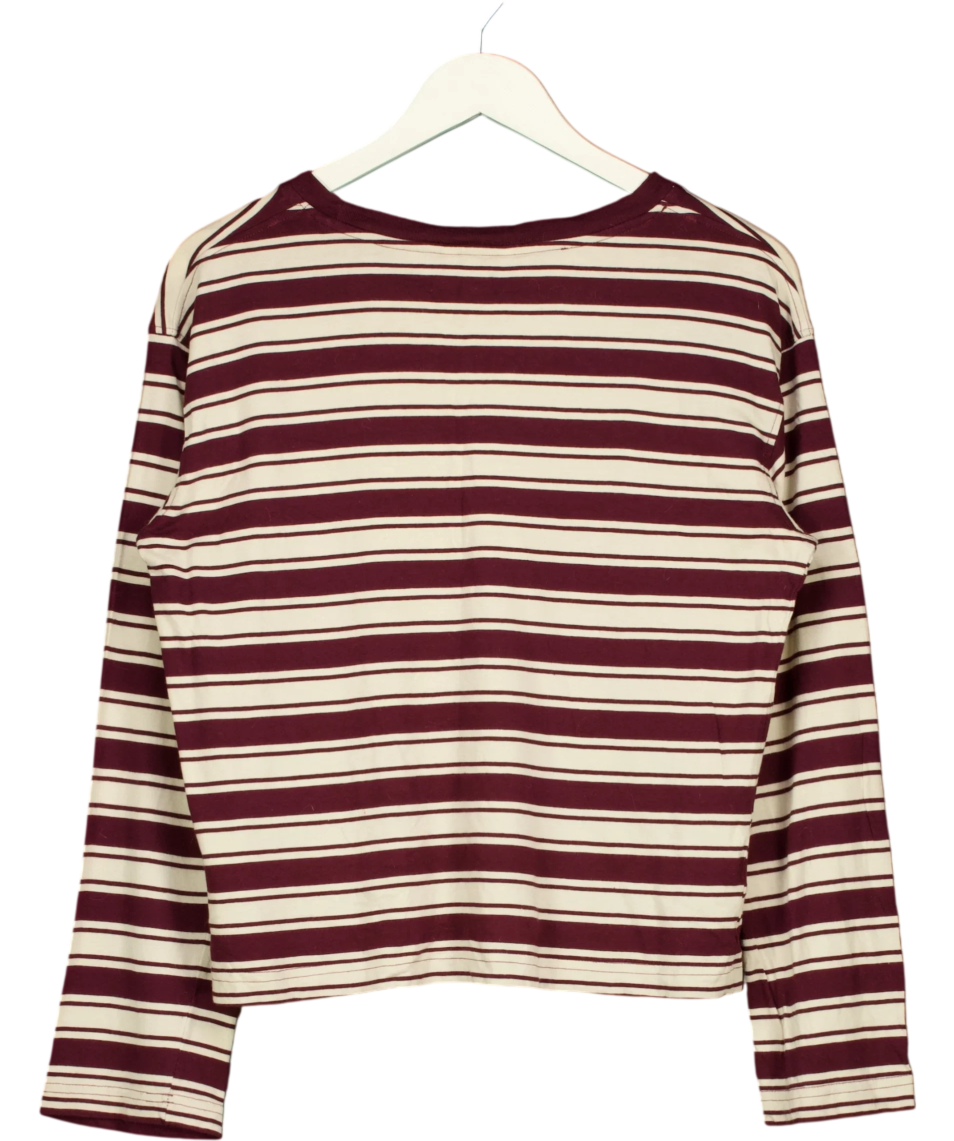Monki Cream Striped Boxy Long Sleeve Top Burgundy Cream, size UK M — back