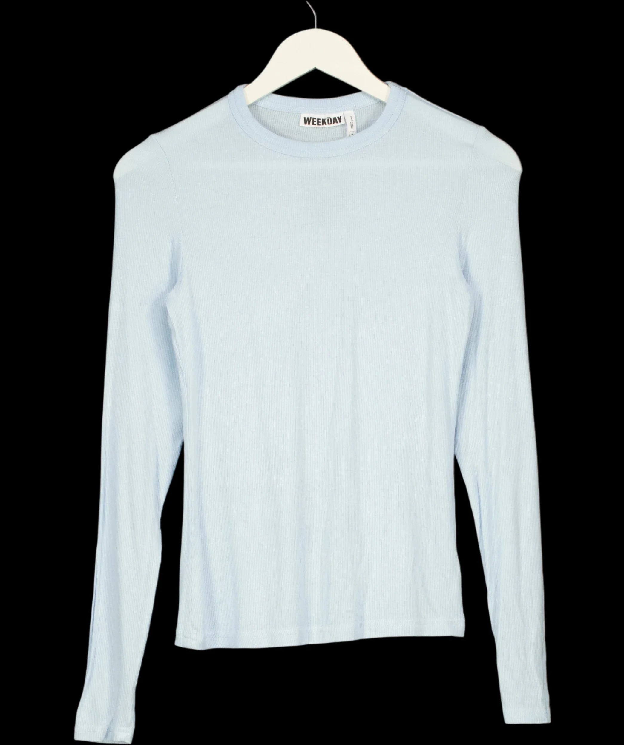 Weekday Blue Essence Long Sleeve Ribbed Jersey Top Pale Blue, size UK M — detail