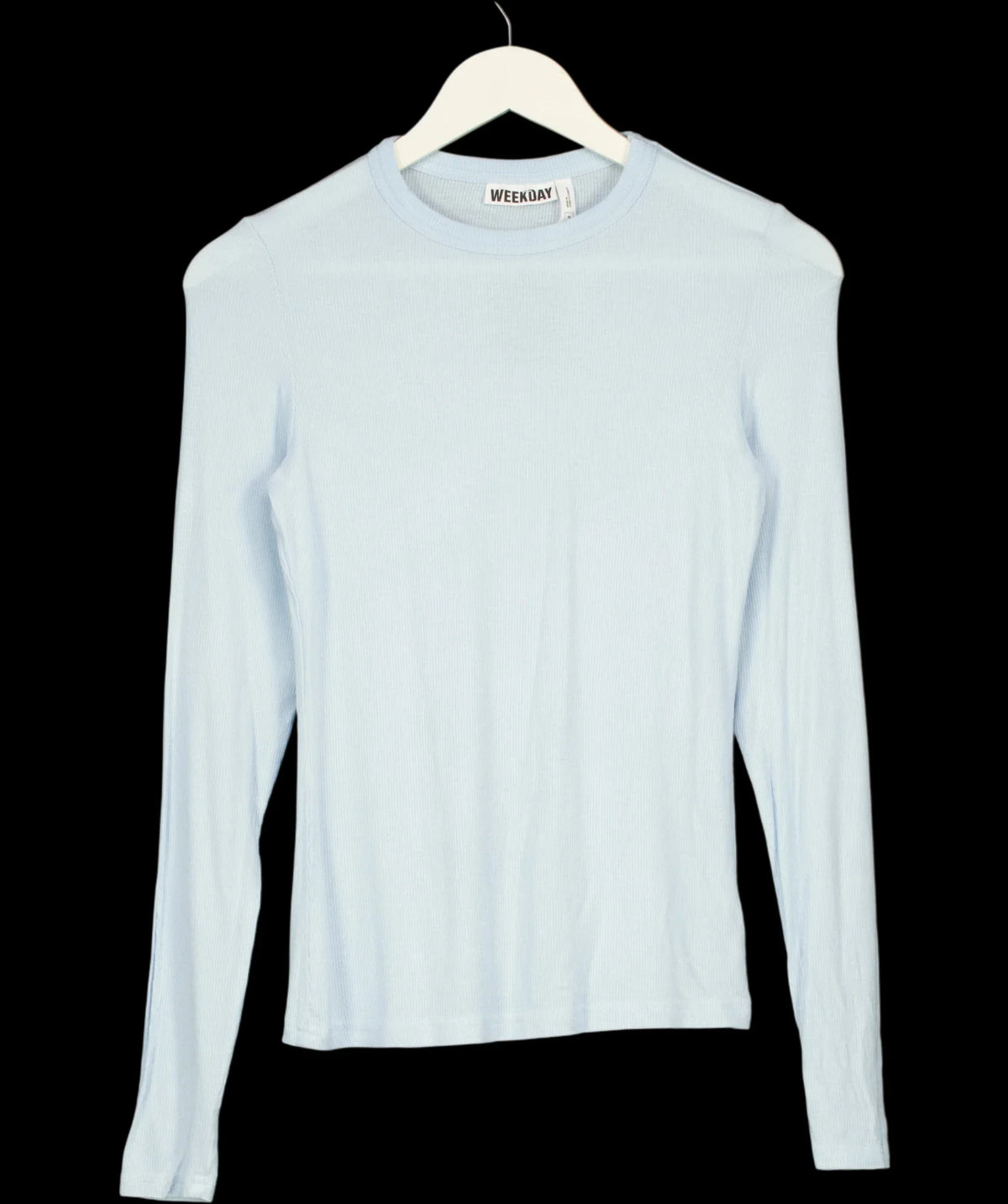 Weekday Blue Essence Long Sleeve Ribbed Jersey Top Pale Blue, size UK M — detail