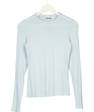 Weekday Essence Long Sleeve Ribbed Jersey Top Pale Blue UK M