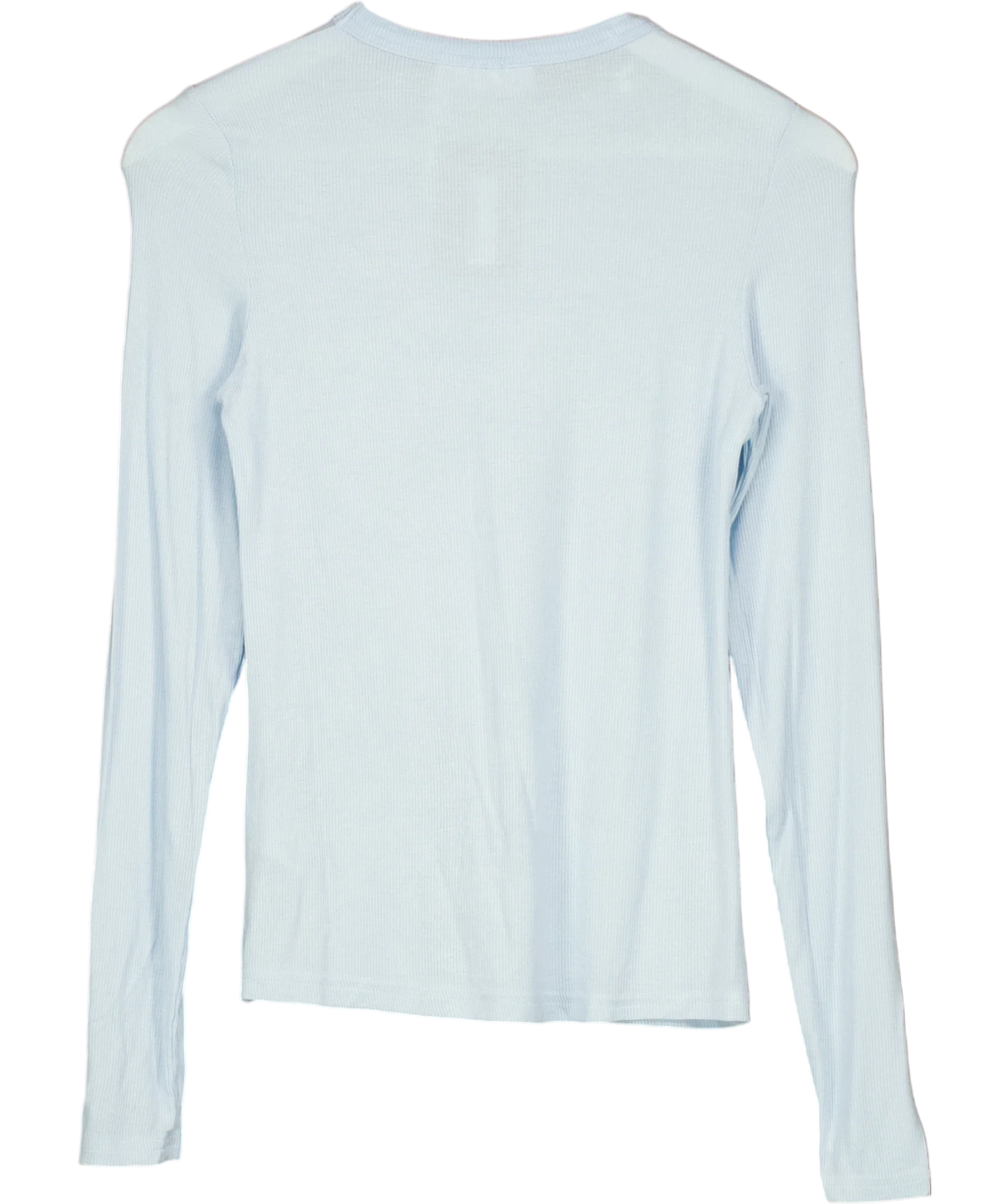 Weekday Blue Essence Long Sleeve Ribbed Jersey Top Pale Blue, size UK M — back