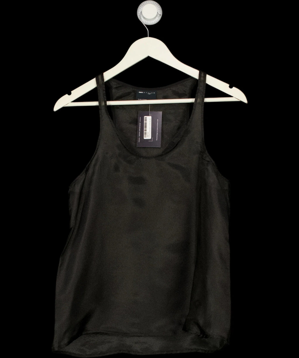 ASOS Black DESIGN Scoop Neck Sheer Cami Top Black, size UK 8 — detail