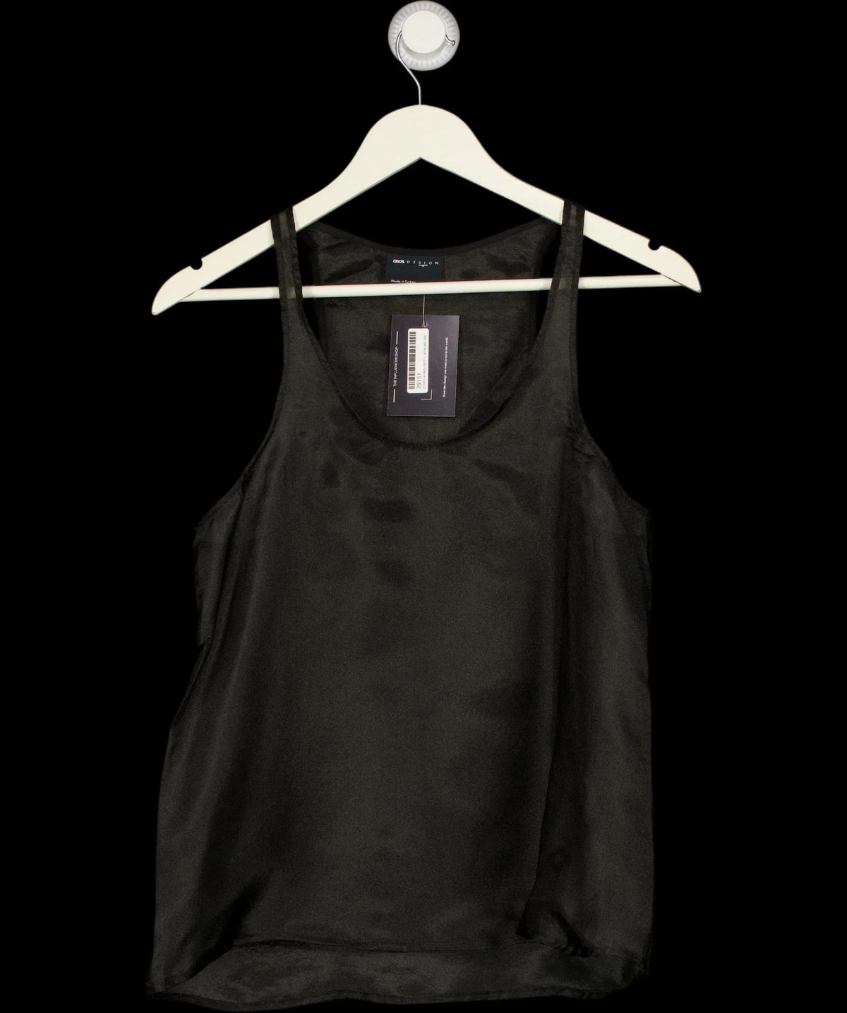 ASOS Black DESIGN Scoop Neck Sheer Cami Top Black, size UK 8 — detail