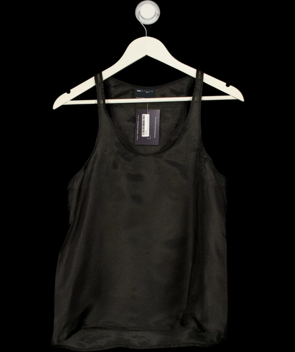 ASOS Black DESIGN Scoop Neck Sheer Cami Top Black, size UK 8 — detail