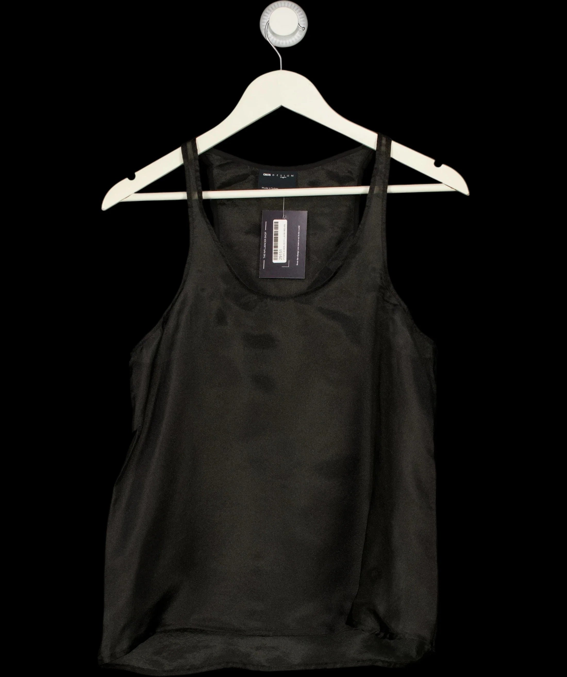 ASOS Black DESIGN Scoop Neck Sheer Cami Top Black, size UK 8 — detail