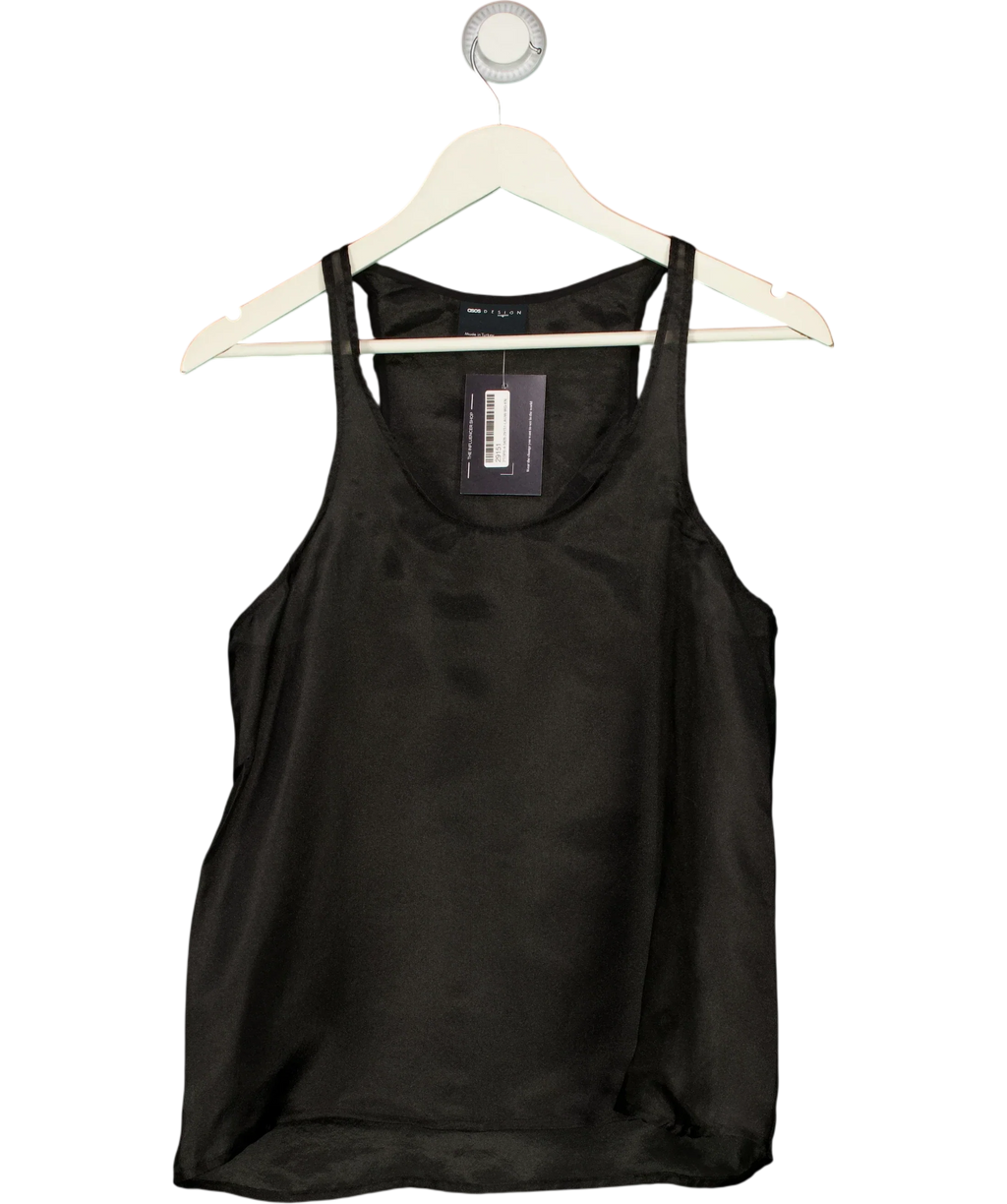 ASOS Black DESIGN Scoop Neck Sheer Cami Top Black, size UK 8 — front