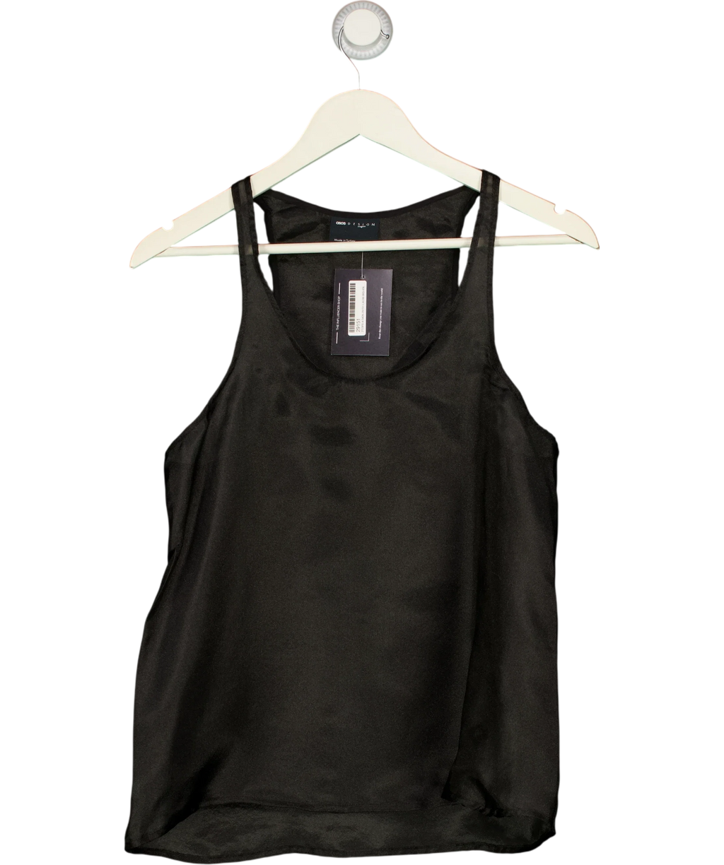 ASOS Black DESIGN Scoop Neck Sheer Cami Top Black, size UK 8 — front