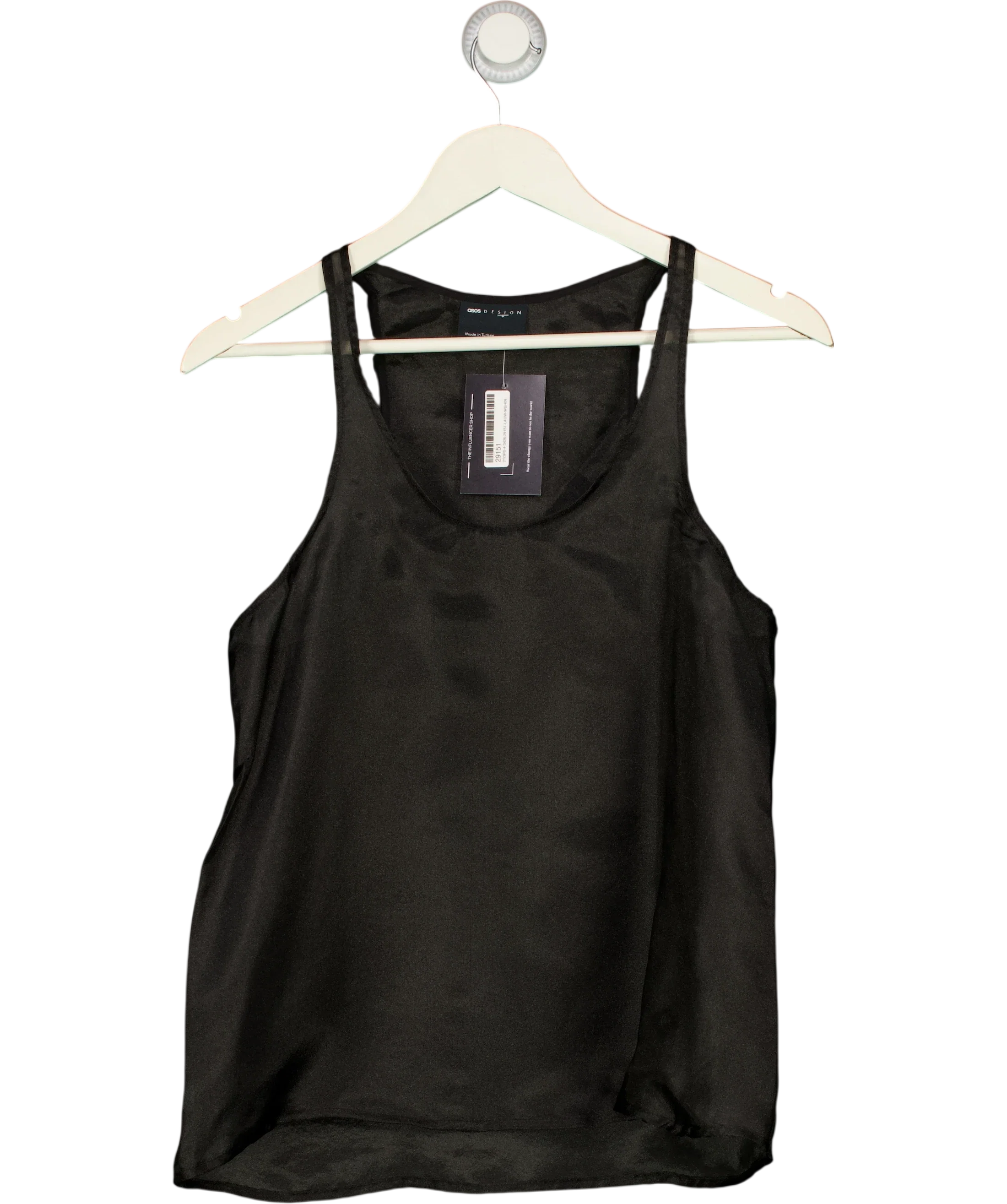 ASOS Black DESIGN Scoop Neck Sheer Cami Top Black, size UK 8 — front