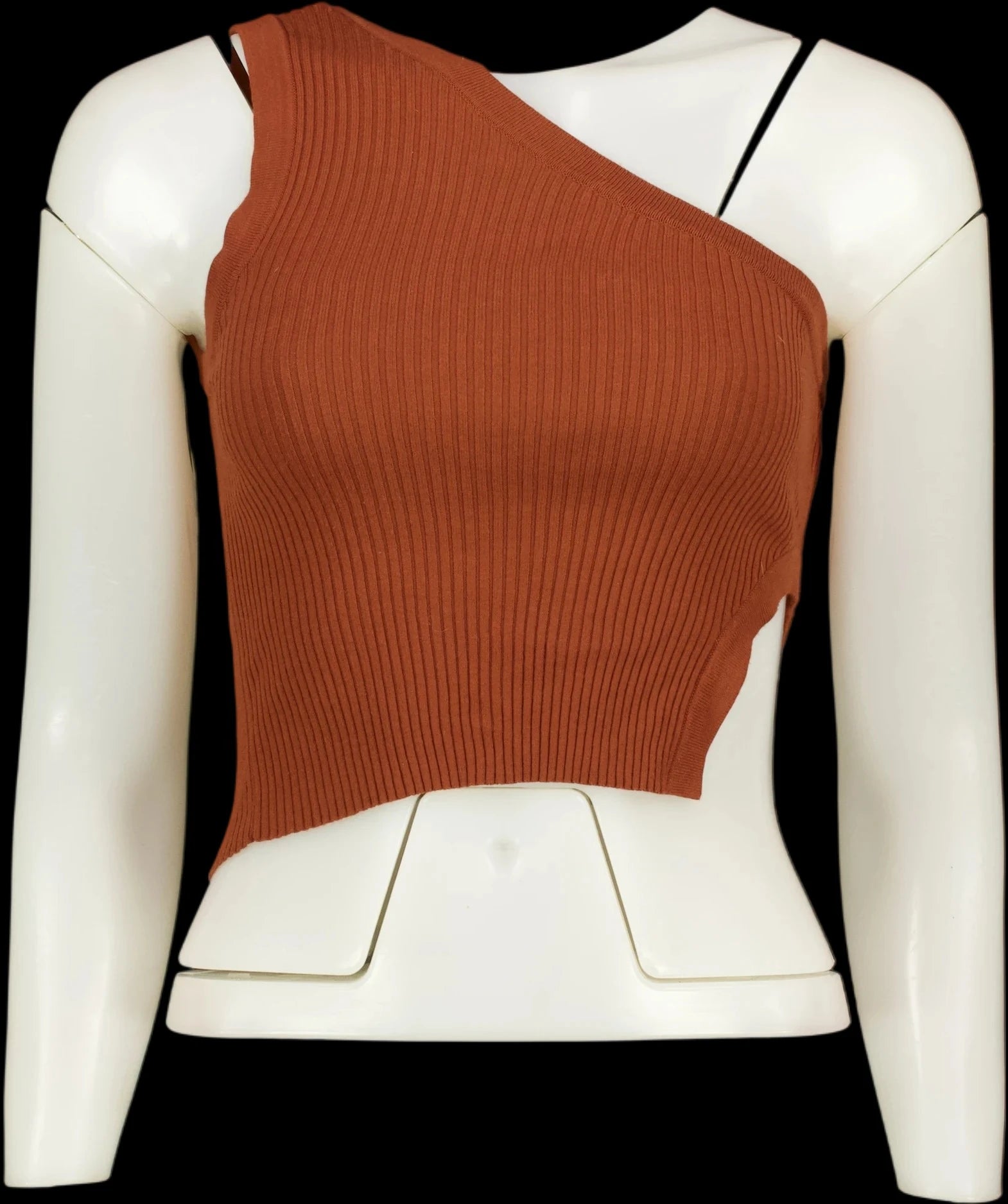 ZARA Brown Asymmetric Cut-Out Ribbed Knit Crop Top Brown, size UK S — detail