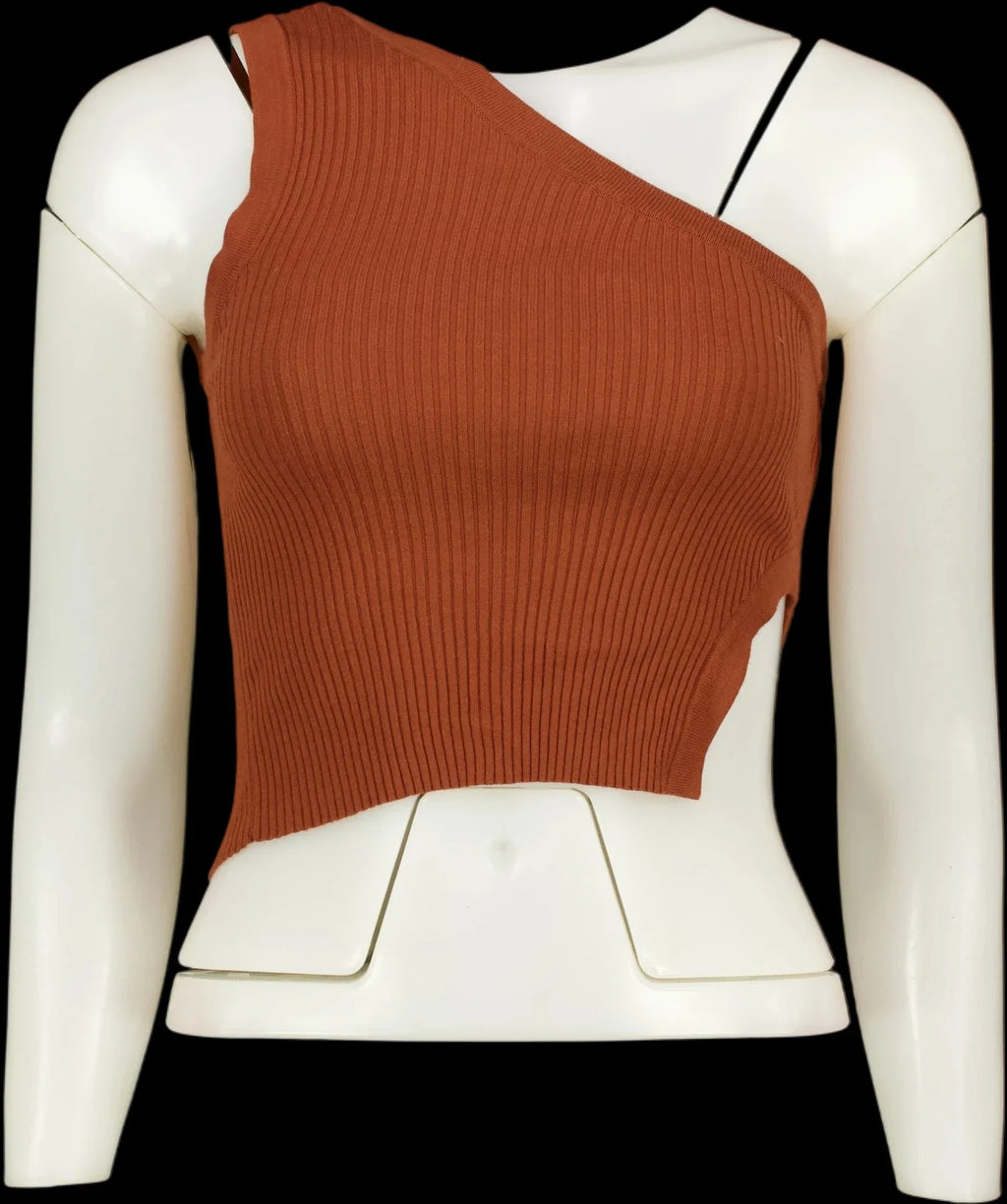ZARA Brown Asymmetric Cut-Out Ribbed Knit Crop Top Brown, size UK S — care label