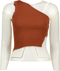 ZARA Brown Asymmetric Cut-Out Ribbed Knit Crop Top Brown, size UK S — front
