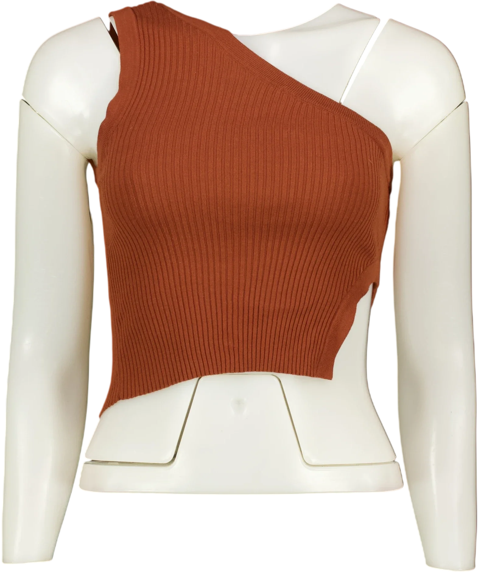 ZARA Brown Asymmetric Cut-Out Ribbed Knit Crop Top Brown, size UK S — front