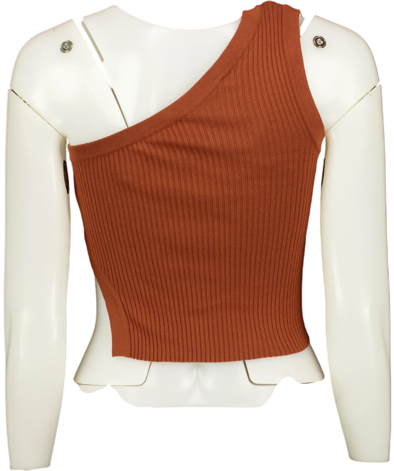 ZARA Brown Asymmetric Cut-Out Ribbed Knit Crop Top Brown, size UK S — back