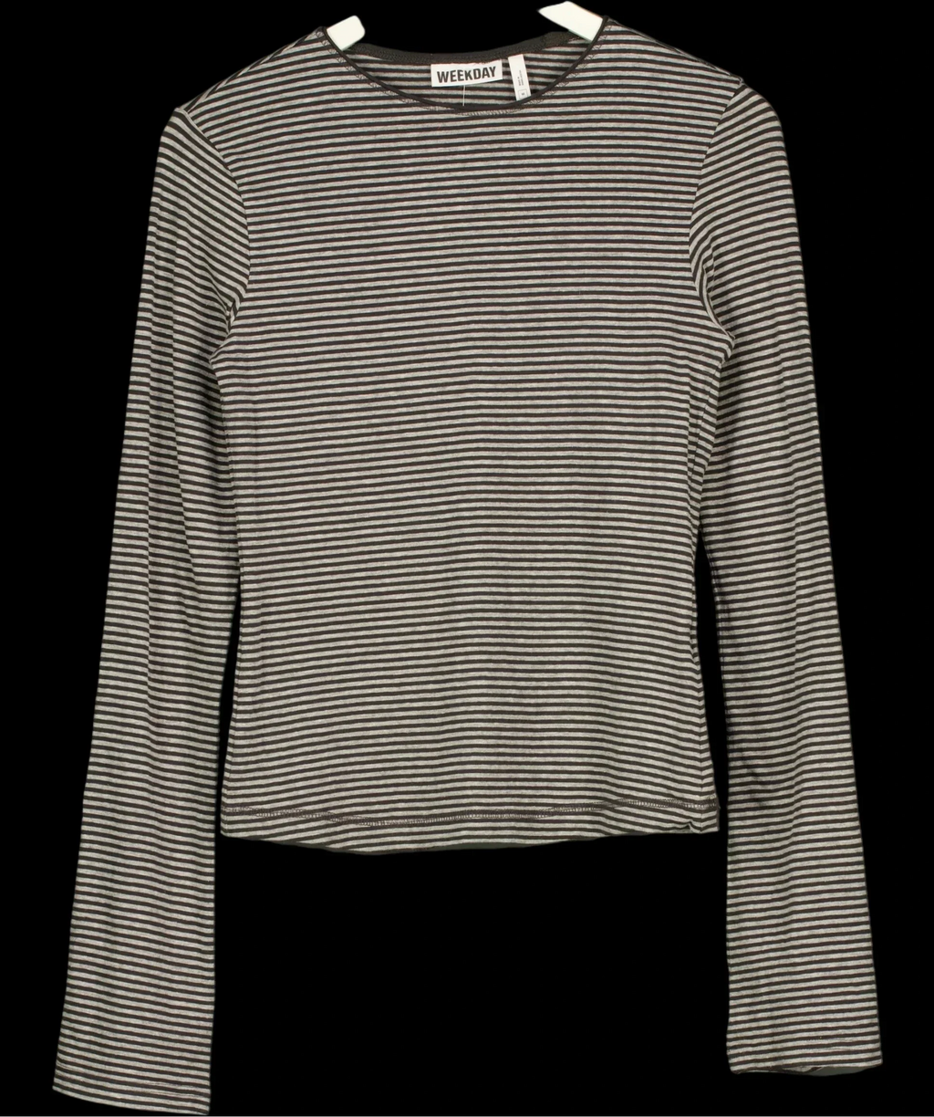 Weekday Grey Essence Long Sleeve Striped Jersey Top Grey, size UK M — detail