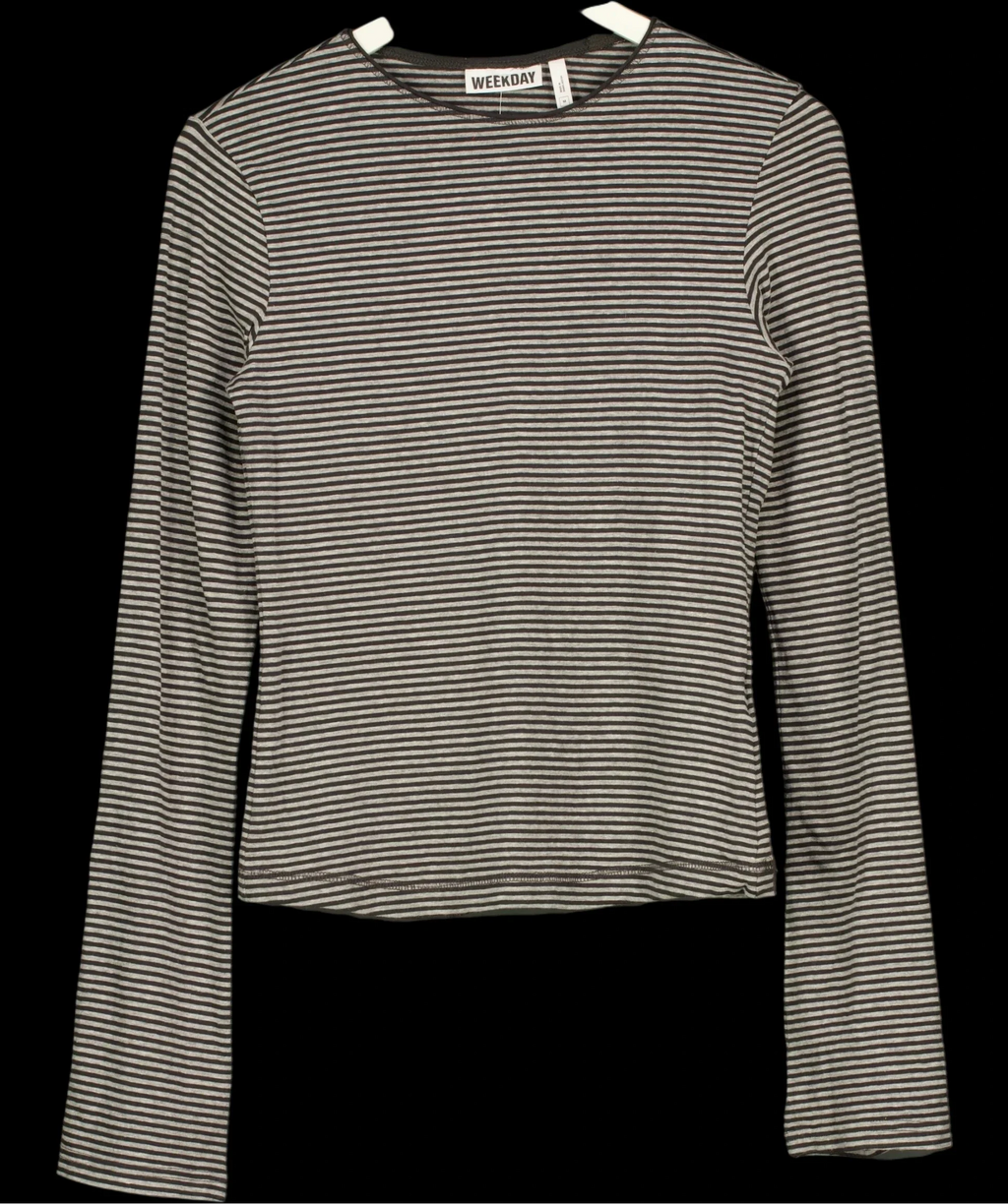 Weekday Grey Essence Long Sleeve Striped Jersey Top Grey, size UK M — detail