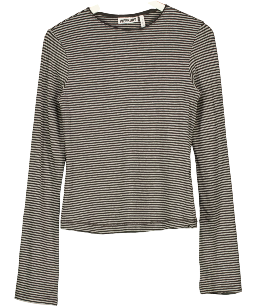 Weekday Grey Essence Long Sleeve Striped Jersey Top Grey, size UK M — front