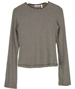 Weekday Essence Long Sleeve Striped Jersey Top Grey UK M