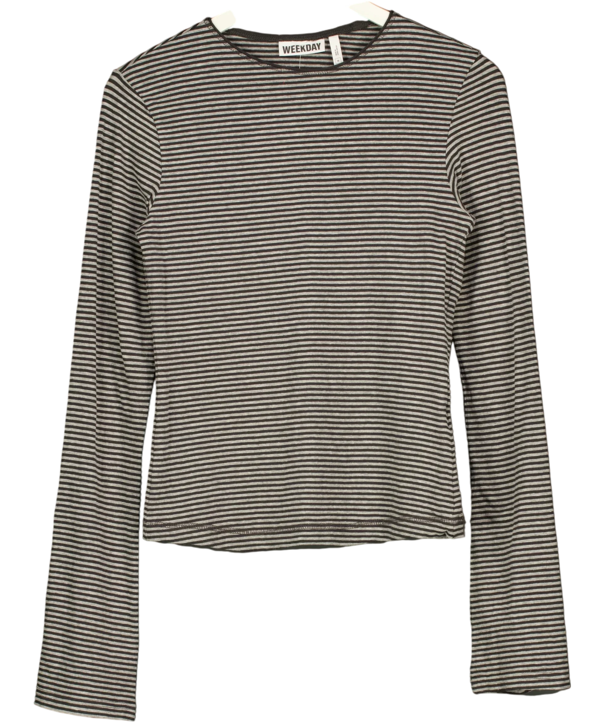 Weekday Grey Essence Long Sleeve Striped Jersey Top Grey, size UK M — front