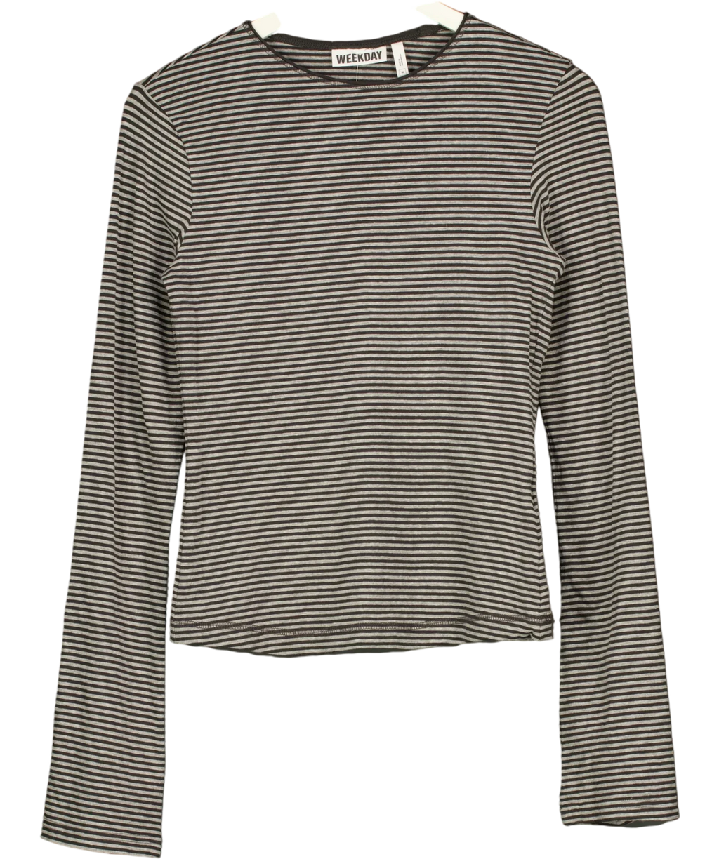 Weekday Grey Essence Long Sleeve Striped Jersey Top Grey, size UK M — front