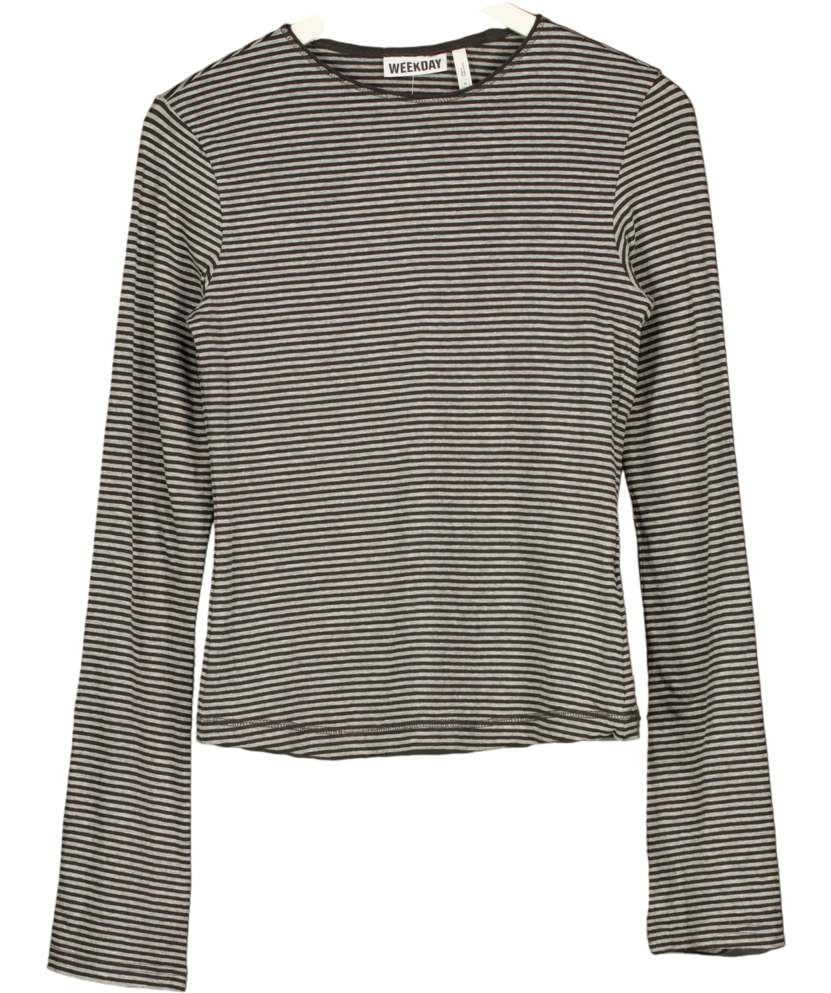 Weekday Grey Essence Long Sleeve Striped Jersey Top Grey, size UK M — front