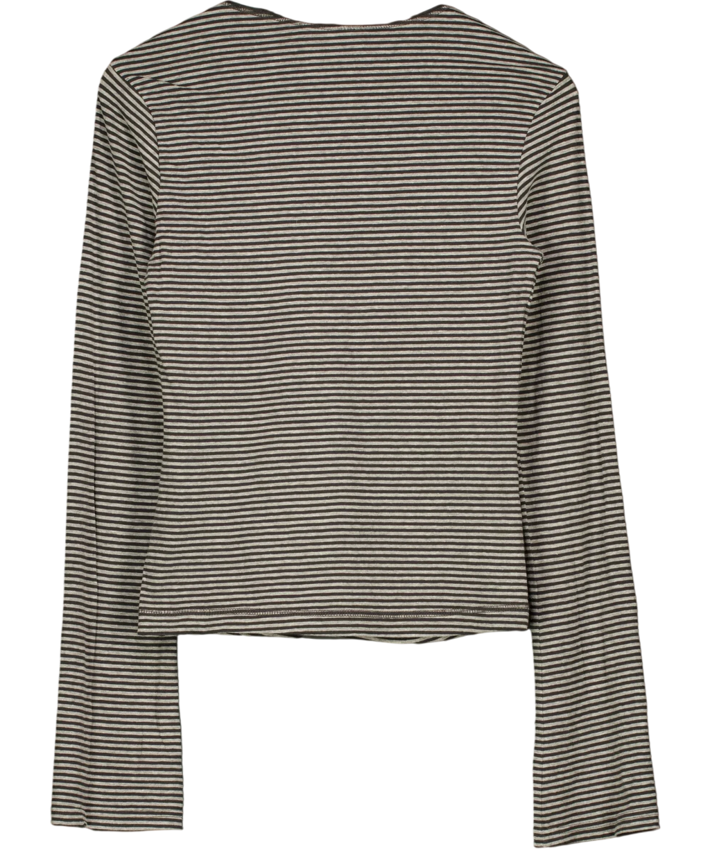 Weekday Grey Essence Long Sleeve Striped Jersey Top Grey, size UK M — back
