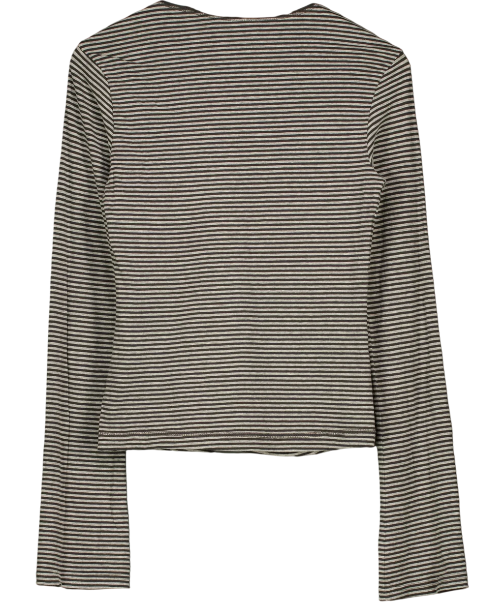 Weekday Grey Essence Long Sleeve Striped Jersey Top Grey, size UK M — back
