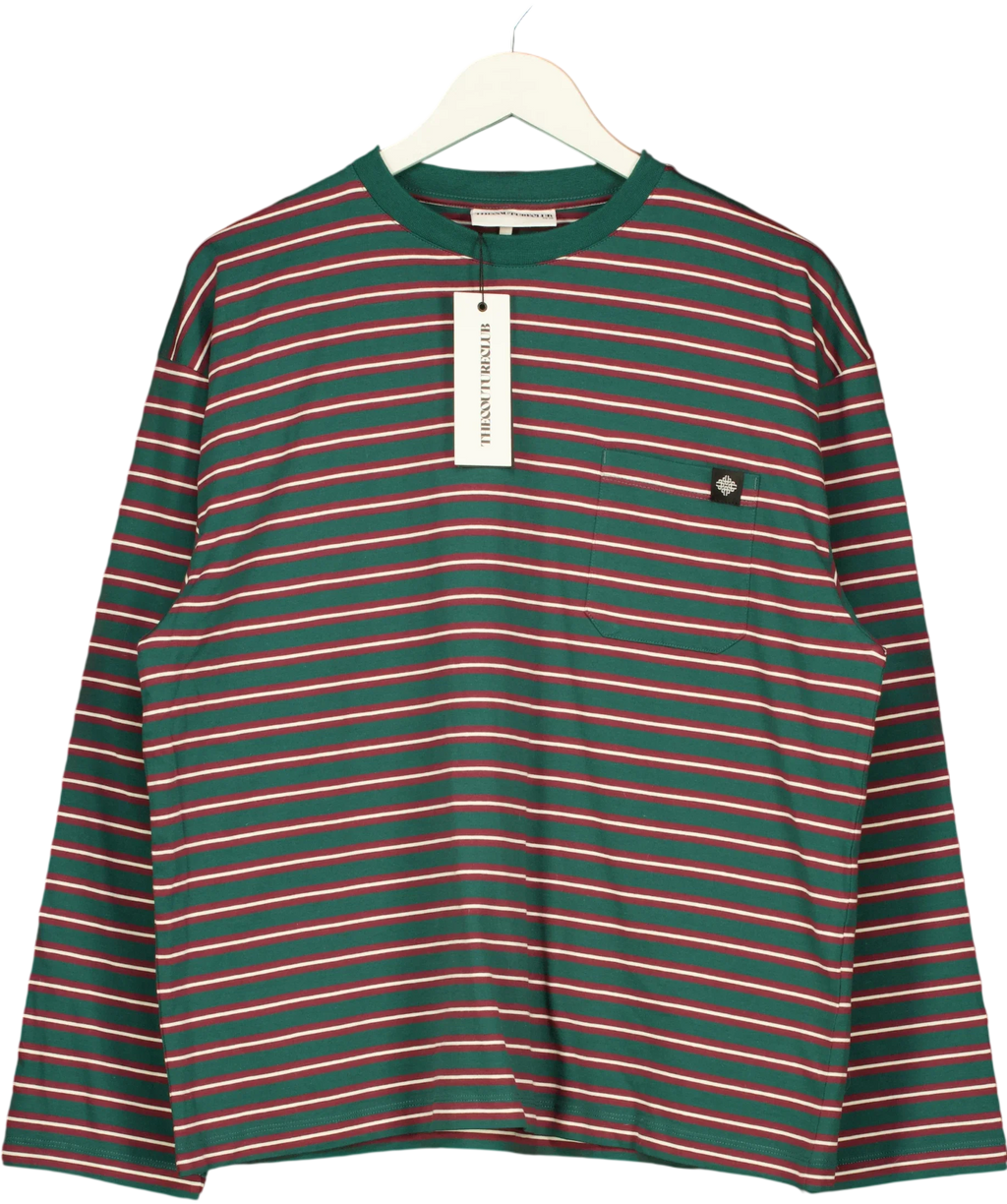The Couture Club Green Multi Stripe Long Sleeve Pocket T-Shirt Green, size UK 10 — front