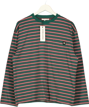 The Couture Club Multi Stripe Long Sleeve Pocket T-shirt Green UK 10