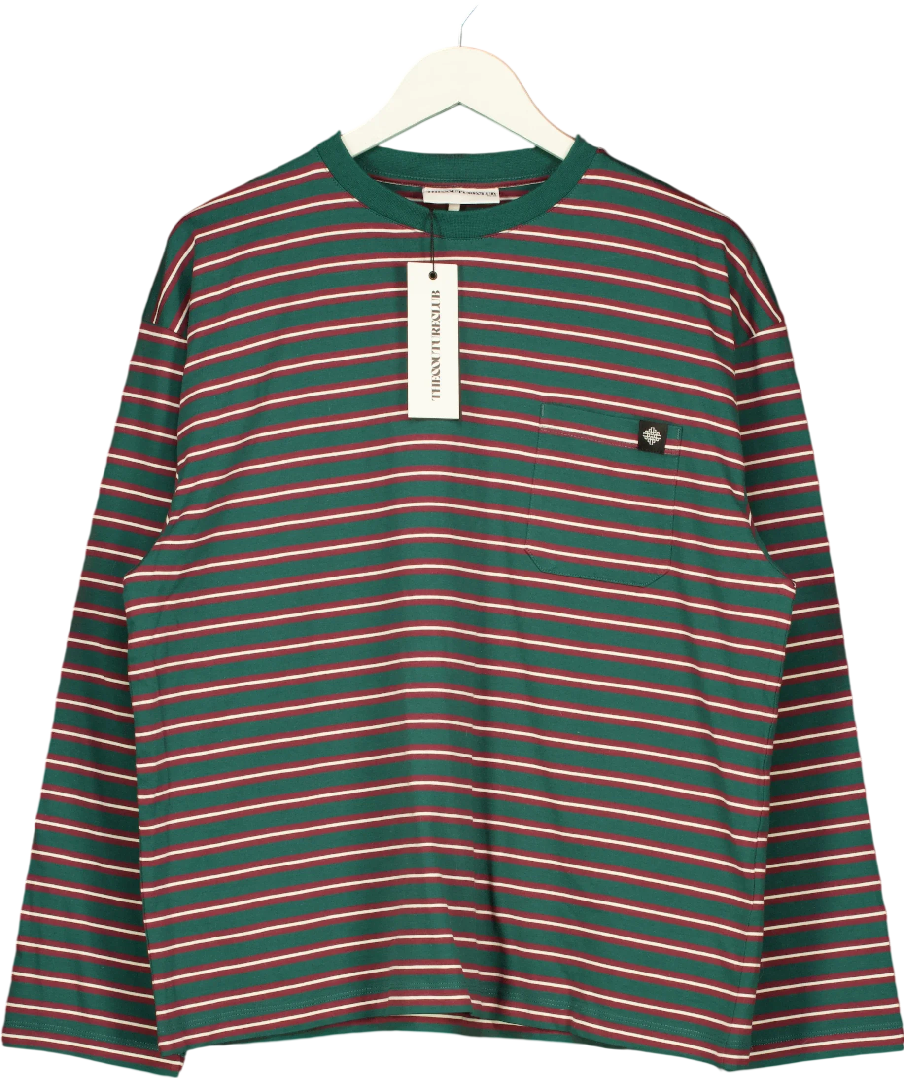 The Couture Club Green Multi Stripe Long Sleeve Pocket T-Shirt Green, size UK 10 — front