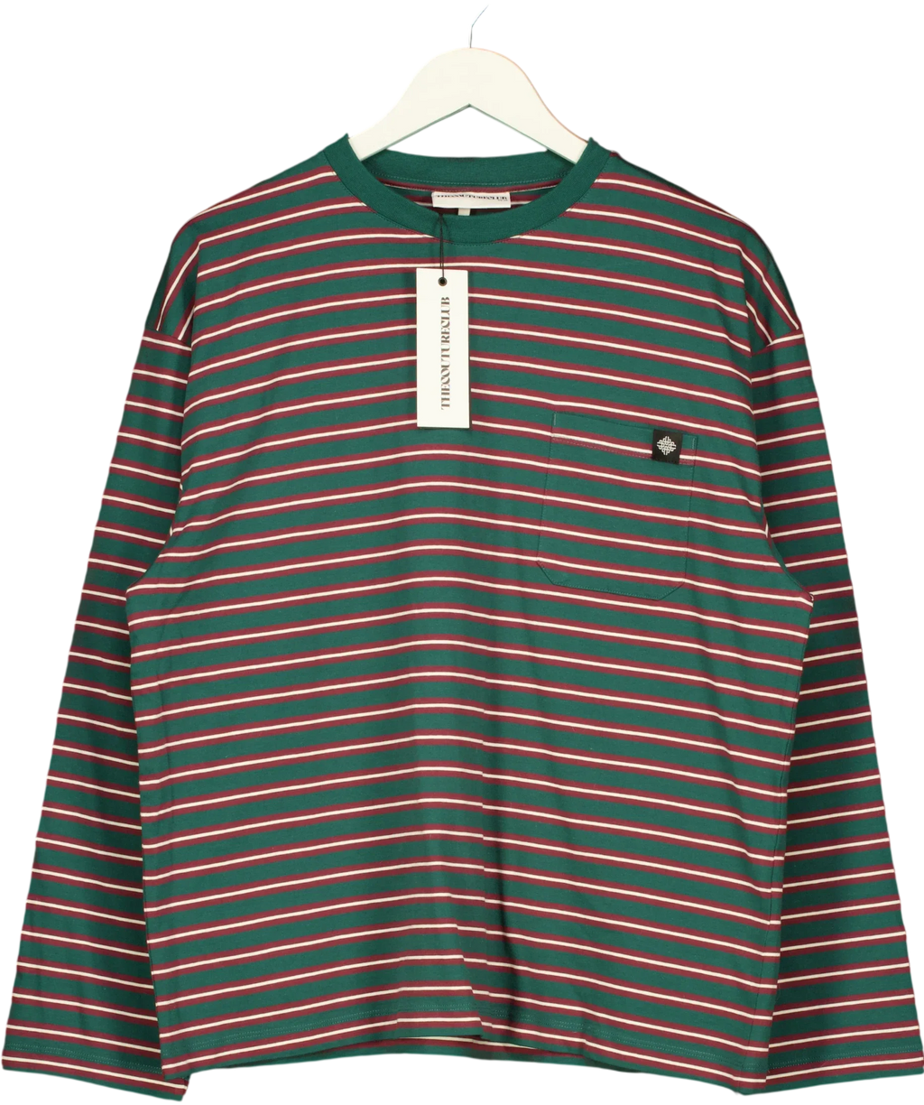 The Couture Club Green Multi Stripe Long Sleeve Pocket T-Shirt Green, size UK 10 — front
